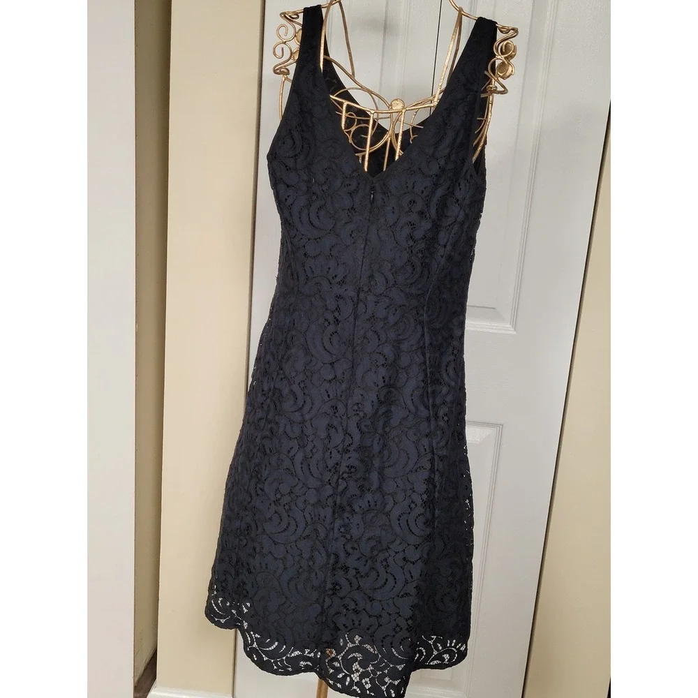 Loft Womens Navy/Black Whimsygoth Lace V-Neck Fit & Flare Cocktail Dress Size 10